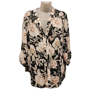 SOHO NY & CO; Women's Floral V-Neck Pleat Front Pullover Blouse, Sz XL